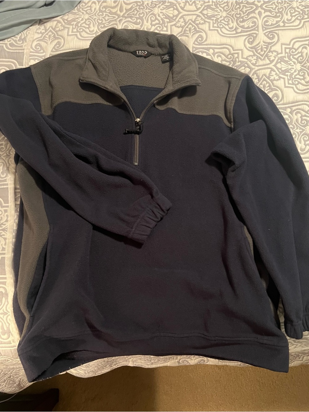 IZOD PerformX Navy & Grey Colorblock Quarter-Zip Fleece Large